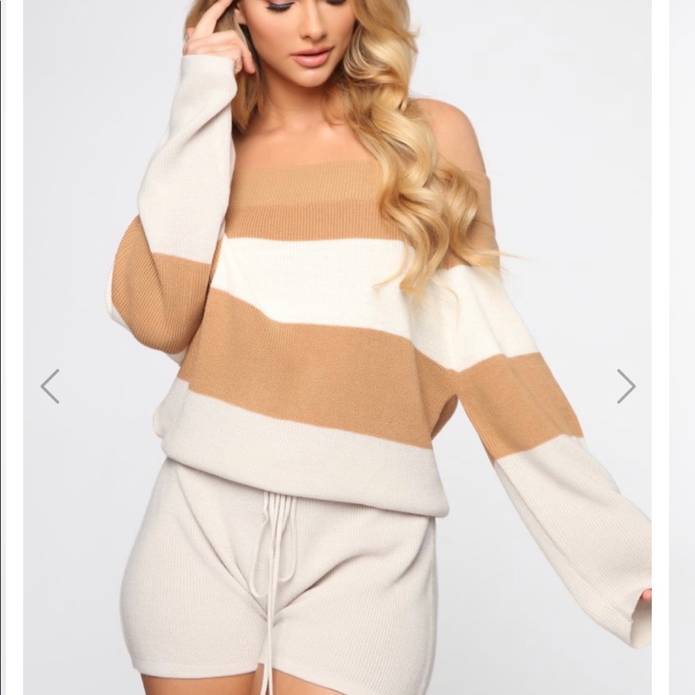 Knit off the shoulder short romper